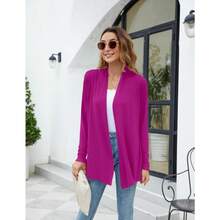 Newchoice Womens Casual Lightweight Long Sleeve Cardigan Soft Drape Open Front Fall Dusters (S-3XL) - Fuchsia Rose - View 4