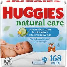 Huggies Natural Care Cucumber, Aloe And Vitamin E Baby Wipes, Hypoallergenic, Scented, 3 Flip-Top Packs (168 Wipes Total), Packaging May Vary