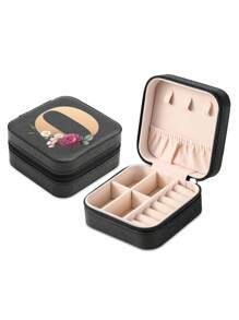 1pc Mini Floral Alphabet Jewelry Storage Box, A-Z Gold Letters, Portable Zipper Travel Jewelry Storage Box, Gift Box For Women, Multi-Function Jewelry Display Stand For Rings, Pendants, Earrings, Necklaces, Etc. - Suitable For Women, Mother, Girlfriend, Valentine's Day Gift Box.