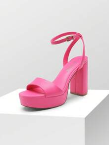 Women High Heel Sandals With Ankle Strap, Open Toe Chunky Heel Platform Sandals, For Prom, Party, Wedding - Pink - View 5