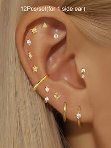 12 件/套耳环套装女士镀金耳环锆石耳钉耳环圈形耳环套装女士迷人珠宝配饰