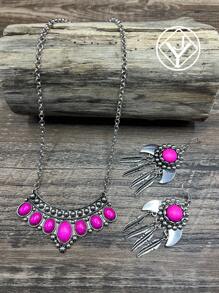 Colar com Coroa de Estilo Retrô Boêmio da Moda, Brincos em Forma de Chifre, Adequados para Mulheres/Meninas Combinarem com Roupas Diárias, Acessórios de Festa, Presente de Joias para Família/Amigos/Você Mesmo(a)