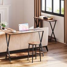 Narrow Console Table, Small Entryway Table, 2-Tier Display Table With Shelves, Sofa Table With Metal And MDF Behind The Coffee Table For The Living Room, 105 X 81 X 30 Cm - 鏽棕色 - 查看 1