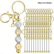 4/8/12/20pcs(No Beads) Beaded Key Chain Kits, Metal Blank Beaded Key Chain DIY Accessories, For Pendant, Jewelry Making, Gift
