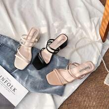 Sandalias de mujer con tacón cuadrado, elegantes pantuflas de verano, sandalias con cordones cruzados para mujer, sandalias de moda 2023