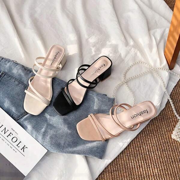 Sandalias de mujer con tacón cuadrado, elegantes pantuflas de verano, sandalias con cordones cruzados para mujer, sandalias de moda 2023