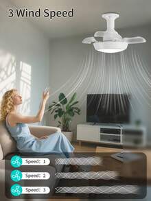 42cm E27 33W 1620lm Mini LED Ceiling Fan Light With Remote Control, 3 Wind Speeds, 3 Color Adjustable, Suitable For Bedroom, Home Office, Dorm And Other Small Spaces - 42CM - View 4
