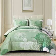 3Pcs Green Comforter Set Lightweight Queen King Size Bed In A Bag Floral Comforter And Pillowcases, Soft Microfiber Complete Quilt Bedding Sets For Wedding Items,Valentines Day Home Bed Room Decor,Mothers Day Gift,All Season - Green 01 - 查看 3
