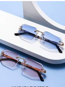 Fashionable Travel Glasses, Rimless Polygonal Cut-Edge Glasses For Women