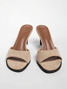 Summer New Women Shoes Mule Style Plastic Square Toe High Heel Sandals - Khaki - View 7