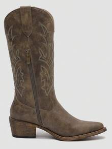 GLOBALWIN Women's Mid Calf Western Cowboy Boots Cowgirl Boots For Women With Floral Embroidery Side Zipper Chunky Heel Fall Boots Halloween Season - 23YY13 深棕色 - 查看 6