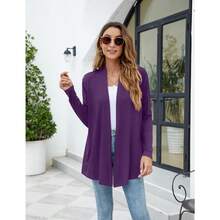 Newchoice Womens Casual Lightweight Long Sleeve Cardigan Soft Drape Open Front Fall Dusters (S-3XL) - Purple - View 6