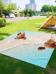 1 pieza Manta de picnic al aire libre estilo bohemio impermeable y a prueba de polvo, con estampado digital floral con degradado elegante y fresco, apta para acampar, picnic al aire libre, playa - Multicolor - Ver 2