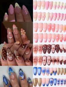 Bộ móng tay giả 96 chiếc (4 chiếc hỗn hợp) móng tay gel 3D màu hạnh nhân dài tạo móng tay hoa với thiết kế trang trí ngọc trai, móng tay acrylic kiểu Pháp, bộ móng tay giả màu hạnh nhân vừa vặn hoàn hảo, bao gồm: 1 keo dán và 1 dũa móng, dễ dàng sử dụng cho mùa hè và móng tay đầu Pháp, dành cho phụ nữ và bé gái, dùng hàng ngày và dự tiệc, phụ kiện làm móng - Nhiều màu - Xem 2