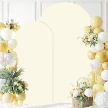 2025Hot SaleBeige Spandex Arch Cover Set Of 2 Arch Covers Stretchy Backdrop Chiara Wall Arch Stand Cover 6FT.2FT Round Top Backdrop Cover Arched Stand Wedding Covering Balloon Party Ornaments - 象牙 - 查看 6