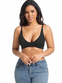 1pc Front Closure Seamless Quick Dry Washable Wireless Sexy Women Lingerie Bra, Suitable For Spring/Summer/Autumn Outerwear - Black - View 5