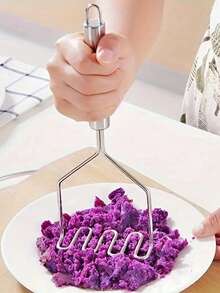 1pc Stainless Steel Potato Masher, Vegetable Masher, Wavy Potato Masher, Manual Vegetable And Fruit Crusher, Kitchen Pressing Tool For Smooth Mashed Potatoes, Vegetables And Fruits, Kitchen Gadget, Ideal For Kitchen Vegetable And Fruit Puree, Kitchen Essential | Modern Kitchen Tool | Durable Kitchenware, Vegetable Fruit Tool, Potato Masher (Color/Style Random) - Multicolor - View 2