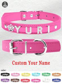 1PC Personalized Custom PU Leather Necklace, Customizable With Your Name, Customized Shiny Rhinestone Collar, Multi-Size Adjustable Collars, Customized Bracelets For Couples Of Men And Women, Rave