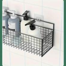 Metal Wall Mount Grid Storage Basket - No Drilling Required, Suitable For Bathroom, Kitchen And Office Organization, Home Organizer Baskets, Boxes And Containers, Toilet Shelf, Wall Mounted Bathroom Kitchen Storage Rack