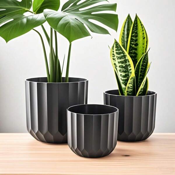 Set de 3 macetas negras | Maceteros redondos minimalistas modernos | Adecuados para suculentas, plantas de interior y exterior | Jardinería y decoración del hogar