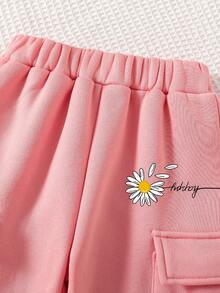 Tween Girl Cartoon Butterfly Print Crew Neck Sweatshirt And Sweatpants Set