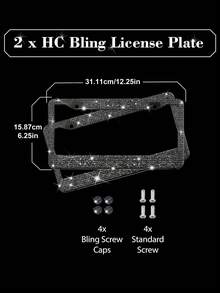 1个/2个装男女通用水钻车牌框，闪亮亮片车牌架，手工不锈钢车牌框，配闪亮水晶螺帽，黑色亮面车牌框 - 款式A - 查看 10