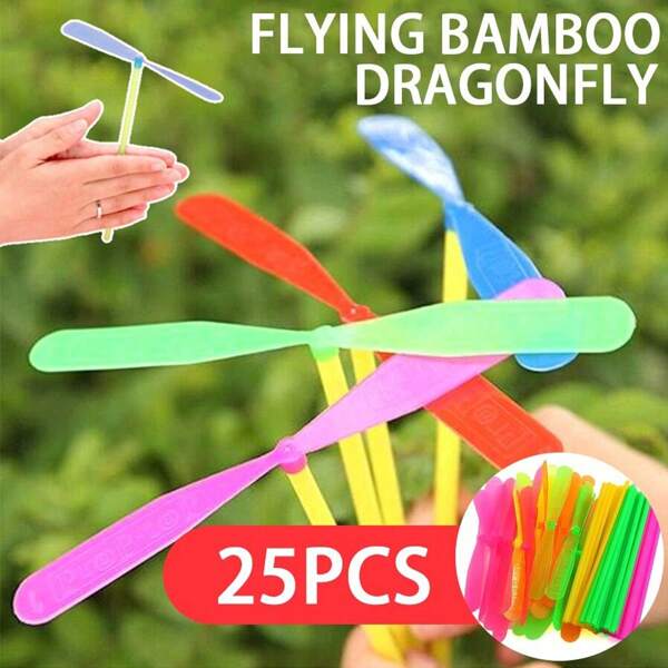 25pcs Flying Bamboo Dragonflies Outdoor Nostalgic Toys, Hand Rolled Double Wing Flying Fairies