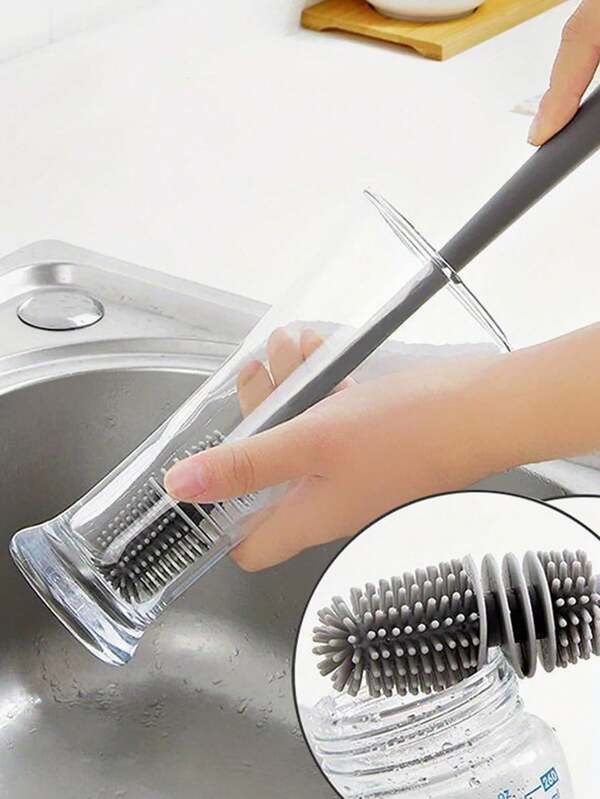 1 pezzo/3 pezzi Spazzola in silicone con manico lungo per la pulizia di bottiglie, tazze e bicchieri, adatta per il ritorno a scuola