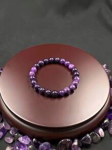 手工制作的天然紫水晶宝石弹力手链 - 缓解压力、心理平衡和沟通增强剂 - 紫色串珠设计，是送给男士和女士的完美礼物，焦虑珠宝 | 宁静珠宝 | 柔韧性弹力手链
