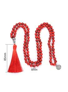 Bohemien Stil Perlenkette 8mm rote Türkisperlen 108 Perlen Mala Kette für Frauen Männer Meditation Gebet Schmuck