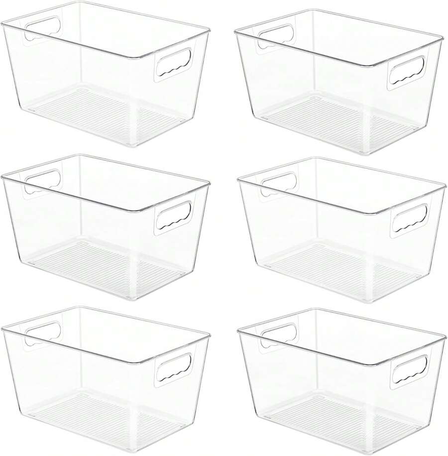 YIHONG 6 Pack Clear Pantry Organizer Bins, Plastic Containers With Handle For Kitchen,Freezer,Cabinet,Closet,Bathroom Under Sink Storage - 4 - 查看 1