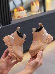 1 双儿童秋冬新款侧拉链刺绣靴，时尚百搭女童刺绣户外防滑靴