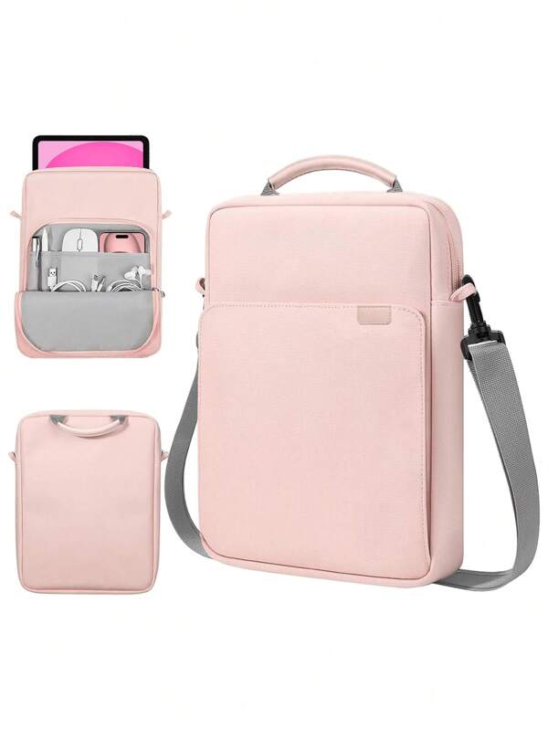 Pink Nylon Shoulder Messenger Bag, Suitable For 11"/13" Tablet Computer Storage, Portable Multifunctional Laptop Bag
