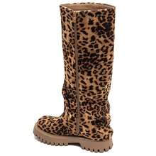 Women's Plain Pointed Toe Zipper Fashion Mid-Calf Boots With Buckle - LEOPARD - View 4