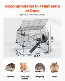 Hamster Cage, 360° Transparent Habitat, Large Space Dwarf Hamsters, Guinea Pigs, Rats - Removable Front Panel & Ventilation - 22.8"L X 15.0"W X 21.3"H - View 3