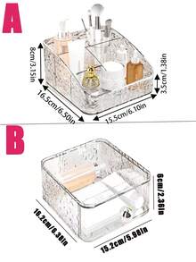 3pcs/1pc Plastic Cosmetic Storage Box With Drawer, Desktop Cosmetic Organizer, Makeup Organizer Box, Bathroom Cosmetic Table Storage Box, Lipstick Holder, Makeup Brush Holder/Storage Box, Desktop Storage Box With Drawer - Multicolor - View 7