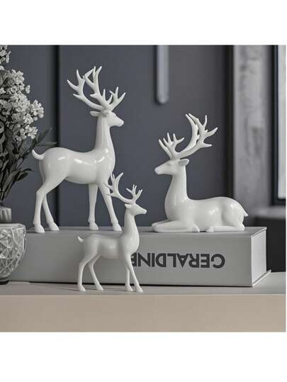 Conjunto de enfeites de veado em resina branca com 6 estilos, escultura elegante de veado, escultura de rena para festas, adequado para casa, sala de estar, quarto, decoração de escritório