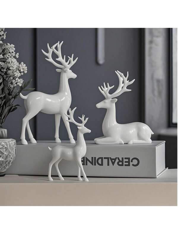 6 Styles White Resin Deer Ornament Set, Elegant Deer Sculpture, Holiday Reindeer Carving, Suitable For Home, Living Room, Bedroom, Office Decor