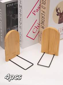 2Pcs Wood Bookends,Non-Skid Bookend For Shelves,Heavy Duty Bookends,Book Stand For Books/CDs