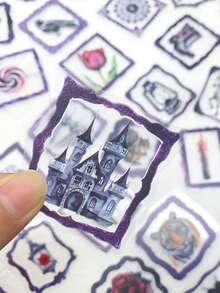 50pcs Dark Purple Picture Frame Art Sticker Waterproof PET Transparent Decals For Laptop Luggage Scrapbook Journal Diary Phone DIY Decorate Sticker - Multicolor - View 5