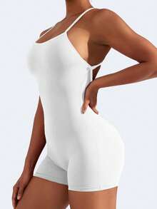 6pecil 连体瑜伽服，带可拆卸胸垫，交叉露背设计，凸显蜜桃臀型，健身运动连体服，弹力五点短裤，女款。