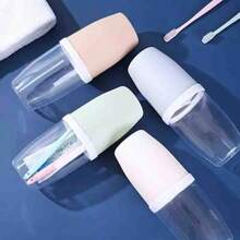 1pc Couple Creative Toothbrush And Mouthwash Mug Set With Lid, Portable Travel Toothbrush Holder, Durable Plastic, Suitable For Toothbrush Storage