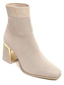 Women's Solid Color Pointed Toe Zipper Fashion Mid-Calf Boots With Buckle - Beige - View 2