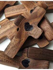 10/5/3 件装木质十字架胸针，宗教风格，黑胡桃木拇指十字架造型，黑色胡桃木拇指图案，5厘米实木小手柄，减压手柄，教堂复活节装饰钥匙吊坠饰品，棕榈十字架胡桃木手工饰品，立体装饰，圣诞装饰，家居圣诞礼物，圣诞装饰品