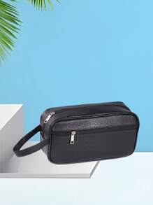 1 pieza, patrón de guijarros, monocromo, bolsa de hombre, negra, de negocios, de PVC, bolsa de aseo, impermeable, bolsa de baño, bolsa de almacenamiento de artículos de viaje Dinero viejo