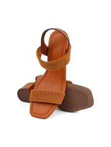Women's Casual Sandals Thick Heel 5CM Elastic Straps Easy Fit Female Fashion - 駝色 - 查看 2
