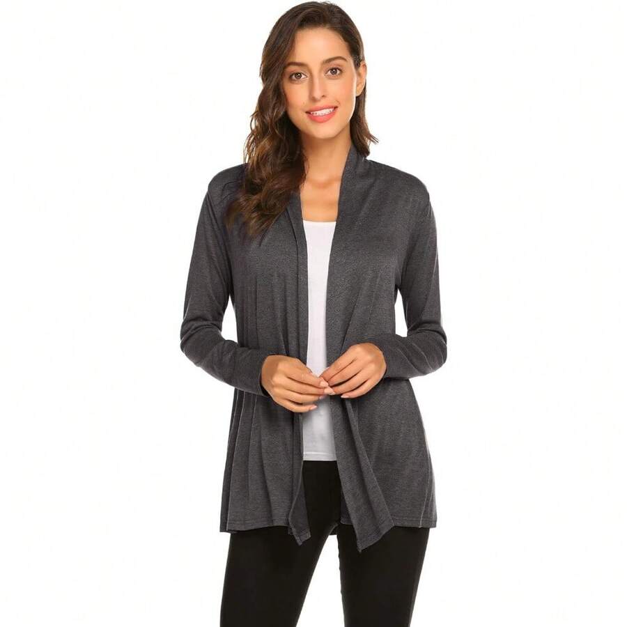 Newchoice Womens Casual Lightweight Long Sleeve Cardigan Soft Drape Open Front Fall Dusters (S-3XL) - Dark Grey - View 1