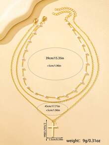 2pcs Minimalist Chic Chain Cross Necklaces, Suitable For Daily Wear - Yellow Gold - View 3