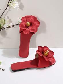 French Style Flat Flower Strap Sandals For Women, New Summer Fashion Slippers Suitable For Date, Shopping, Party, Beach Holiday, Home Casual Wear - Red - View 6