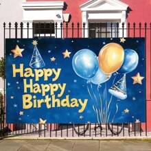 1 szt. Niebieski kapelusz urodzinowy z nadrukiem Happy Birthday Party, dekoracja tła na przyjęcie urodzinowe (wiele rozmiarów)